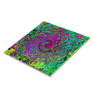 Groovy Purple Abstract Retro Liquid Swirl Tile