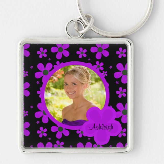 Groovy Purple and Black Photo Keychain (Front)