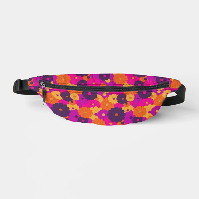 Groovy Purple and Pink Hippie Flower Power Bum Bags (Front)