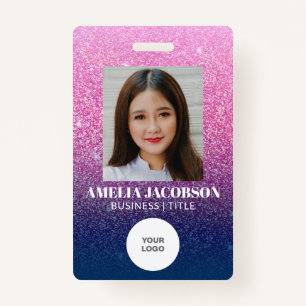 Groovy Purple Glitter Employee Photo ID Logo ID Badge