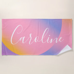 Groovy Purple Gradient   Personalised Script Name  Beach Towel
