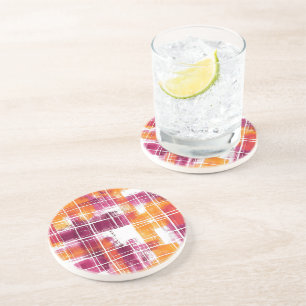 Groovy Purple Orange Plaid Stripes Coaster