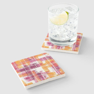 Groovy Purple Orange Plaid Stripes Stone Coaster