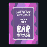 Groovy Purple Waves Custom Bat Bar Bnai Mitzvah Save The Date<br><div class="desc">Perfect card to announce a bar or bat mitzvah or other Jewish celebration and ask guests to save the date! Hand made art for you with handlettering on the front and back side! (check shop or DM for BAR/BAT options) FULLY CUSTOMIZABLE! Click on “Personalise” above to edit the text. Click...</div>