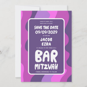 Groovy Purple Waves Custom Bat Bar Bnai Mitzvah Save The Date