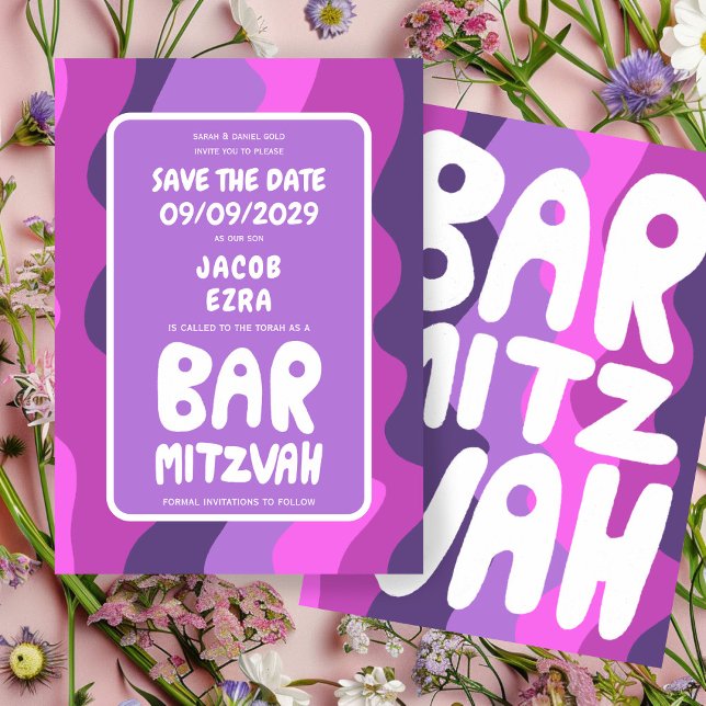 Groovy Purple Waves Custom Bat Bar Bnai Mitzvah Save The Date (Groovy Purple Waves Custom Bat Bar Bnai Mitzvah Save The Date
)