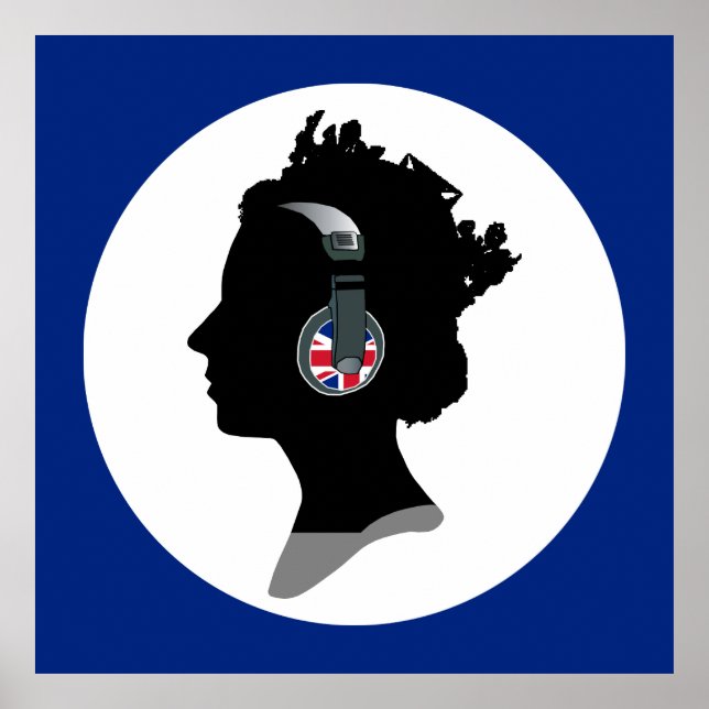 GROOVY QUEEN ELIZABETH WITH DJ HEADPHONES POSTER (Front)