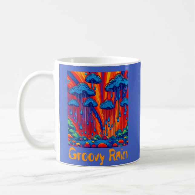 Groovy Rain Retro Style Coffee Mug (Left)
