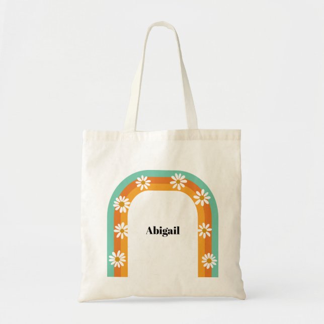 Groovy Rainbow 1970s Style Boho Daisy Personalised Tote Bag (Front)