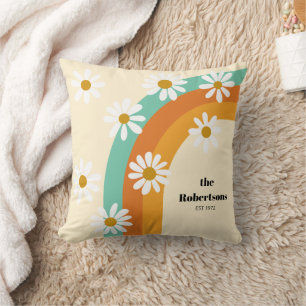 Groovy Rainbow 1970s Style Boho Personalized Cushion