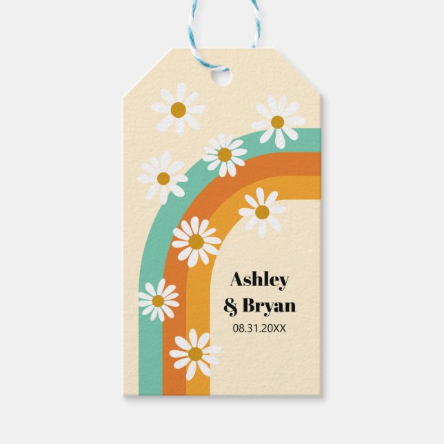 Groovy Rainbow 1970s Style Boho Wedding Favour Gift Tags (Front)
