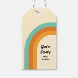 Groovy Rainbow 1970s Style Turquoise Orange & Gold Gift Tags
