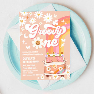 Groovy Rainbow 1st Birthday Invitation