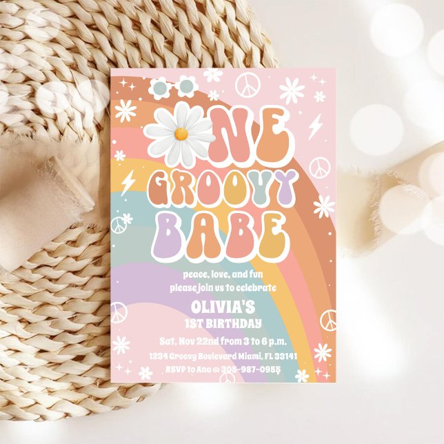 Groovy Rainbow 1st Birthday Invitation (Creator Uploaded)