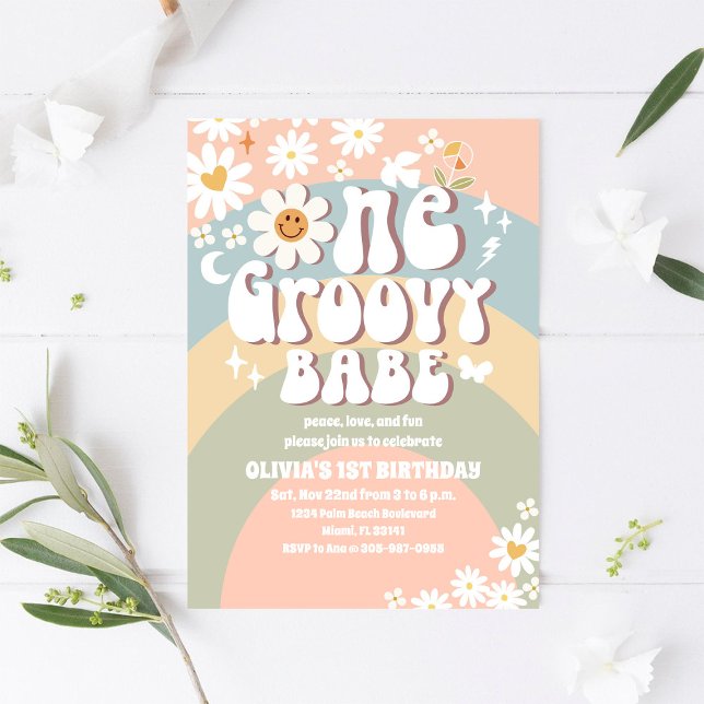 Groovy Rainbow 1st Birthday Invitation (Creator Uploaded)