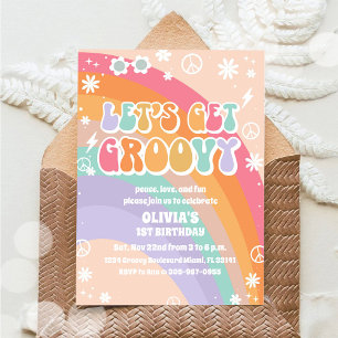 Groovy Rainbow 1st Birthday Invitation