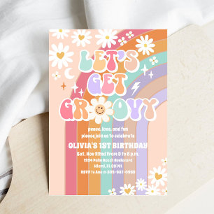 Groovy Rainbow 1st Birthday Invitation