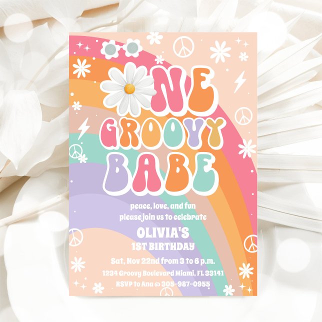 Groovy Rainbow 1st Birthday Invitation (Creator Uploaded)