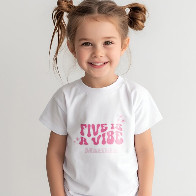 groovy rainbow 5 is a vibe 60's retro daisy pink T-Shirt (Creator Uploaded)