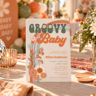 Groovy Rainbow Baby Shower Invite Retro