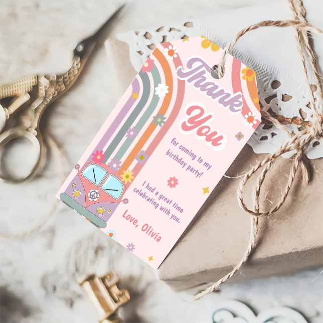 Groovy Rainbow Birthday Party Thank You  Gift Tag (Creator Uploaded)