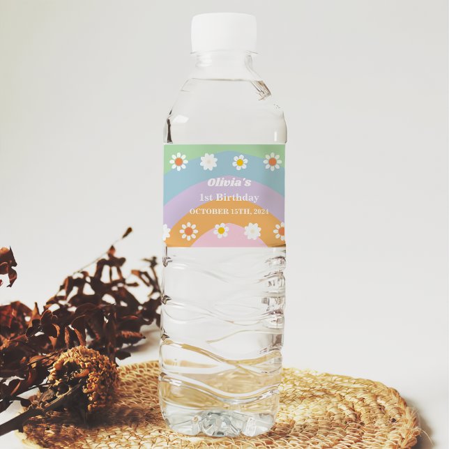 Groovy Rainbow Birthday Party Thank You  Water Bottle Label (Creator Uploaded)