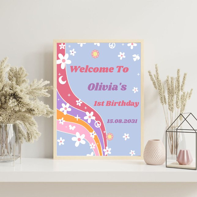 Groovy Rainbow Birthday Party Welcome Sign (Creator Uploaded)