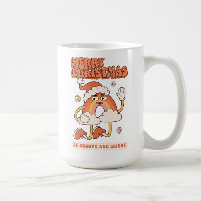 Groovy Rainbow Christmas - Be Bright and Merry Coffee Mug (Right)
