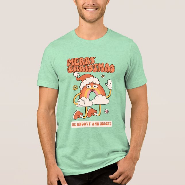 Groovy Rainbow Christmas - Be Bright and Merry Tri-Blend Shirt (Front)