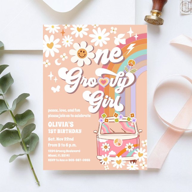 Groovy Rainbow Daisy Birthday Invitation (Creator Uploaded)