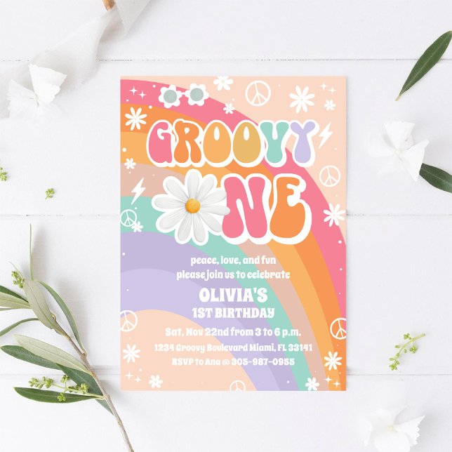 Groovy Rainbow First Birthday Invitation (Creator Uploaded)