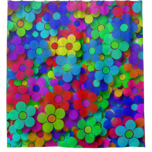 Groovy Rainbow Flowers Shower Curtain