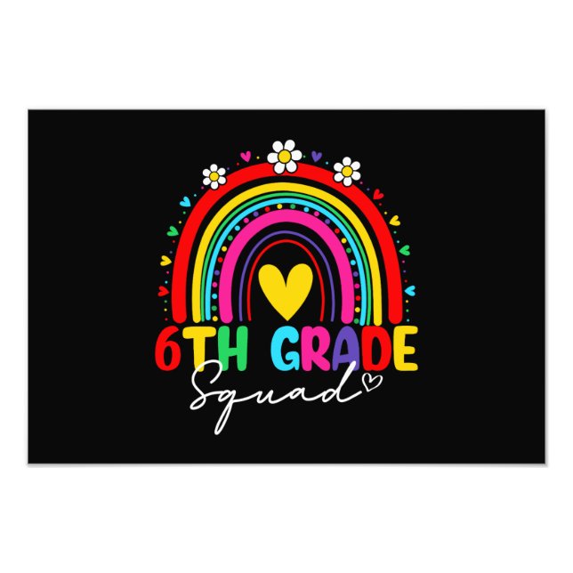Groovy Rainbow Girl Boys Teacher Hello 6th Grade Photo Print (Front)