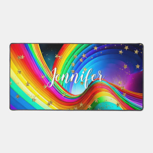 Groovy Rainbow Modern Abstract  Desk Mat
