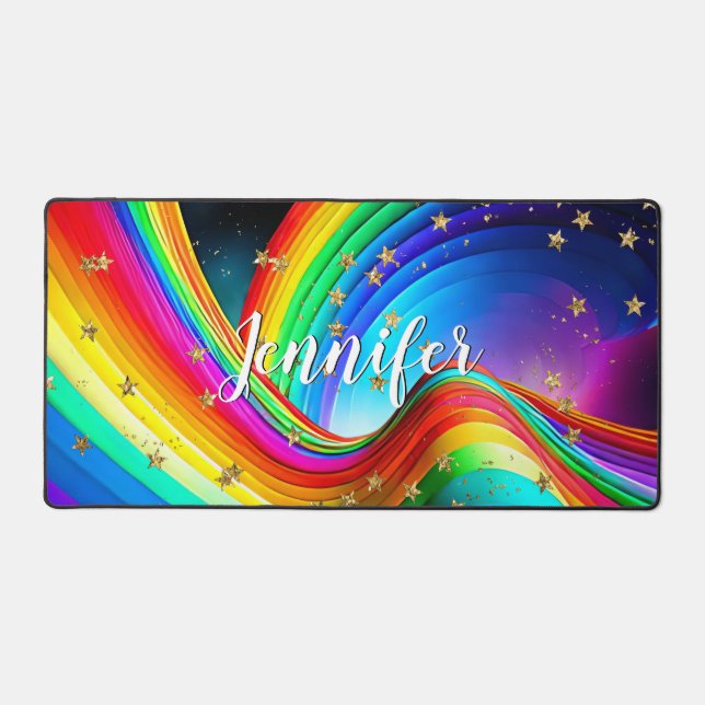 Groovy Rainbow Modern Abstract  Desk Mat (Front)