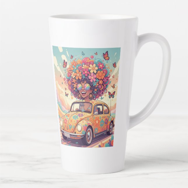 Groovy Rainbow Retro 70s Boho Flower Power Latte Mug (Right)