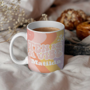 groovy rainbow ten is a vibe 60's retro daisy cool coffee mug