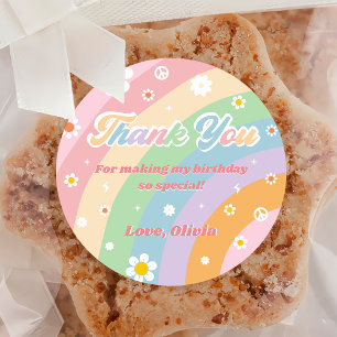 Groovy Rainbow Thank You Birthday Party Classic Round Sticker