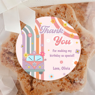 Groovy Rainbow Thank You Birthday Party Classic Round Sticker