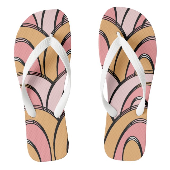 Groovy Rainbows Orange Pink Pattern Flip Flops (Footbed)
