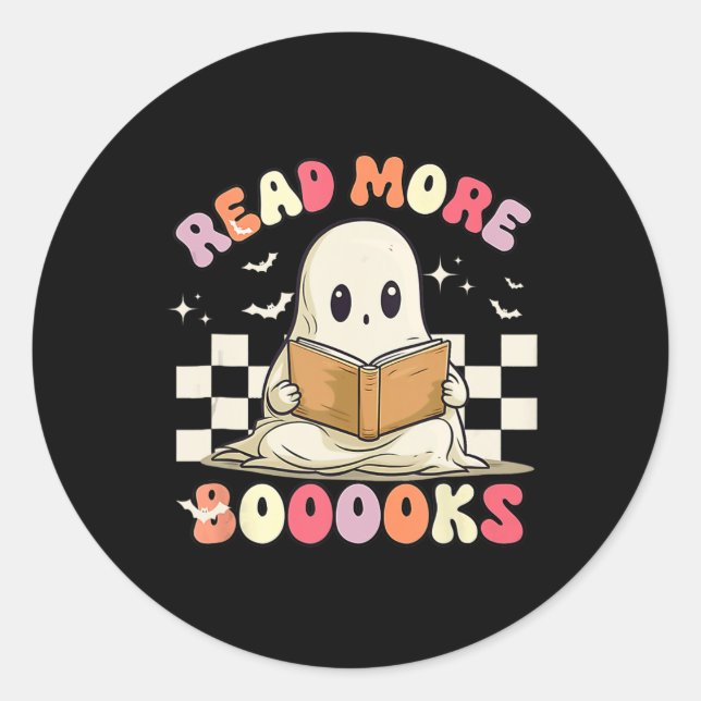 Groovy Read More Books Cute Ghost Boo Funny Hallow Classic Round Sticker (Front)