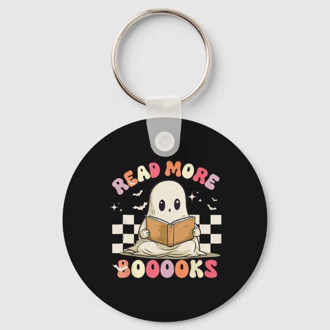 Groovy Read More Books Cute Ghost Boo Funny Hallow Key Ring (Front)