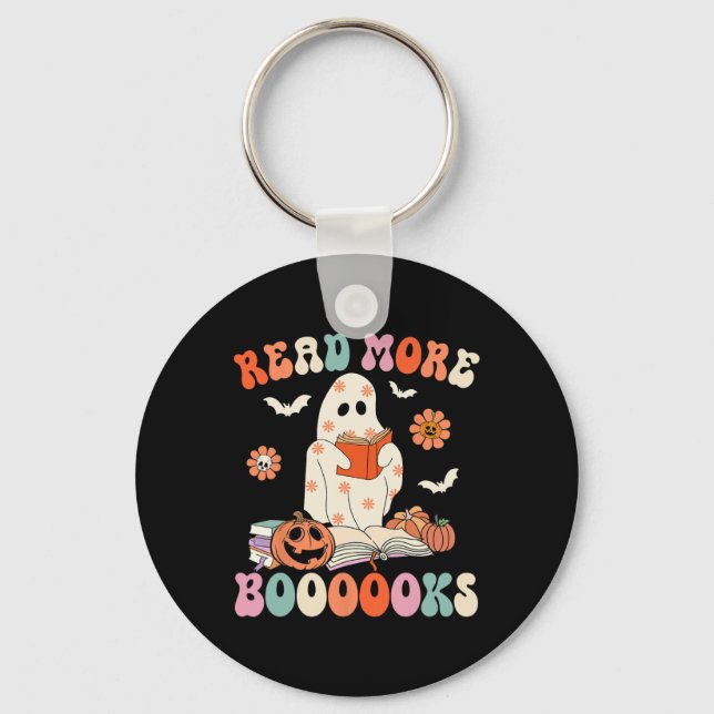 Groovy Read More Books Cute Ghost Boo Funny Hallow Key Ring (Front)
