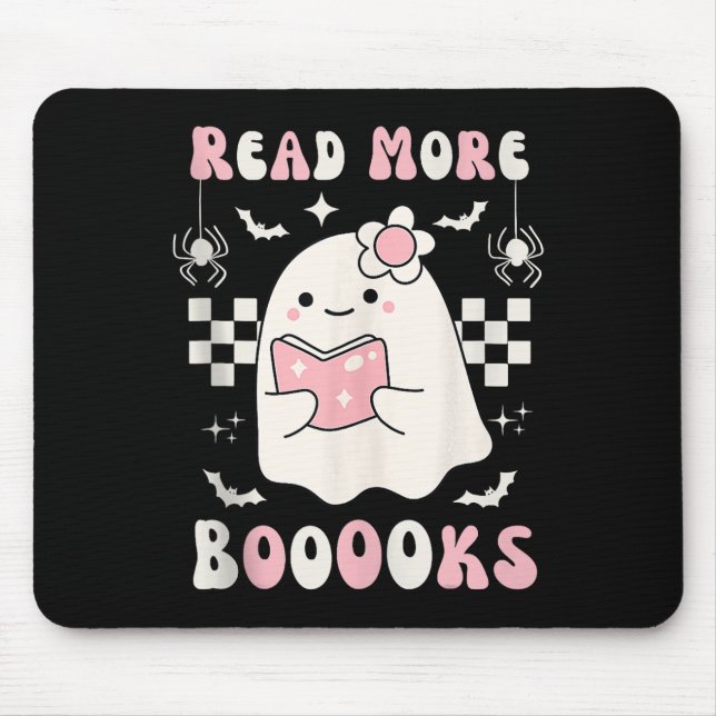 Groovy Read More Books Cute Ghost Boo Funny Hallow Mouse Mat (Front)