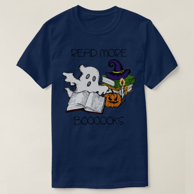 Groovy Read More Books Cute Ghost Boo Funny Hallow T-Shirt (Design Front)