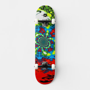 Groovy Red Blue Yellow Abstract Spiral Art Skateboard