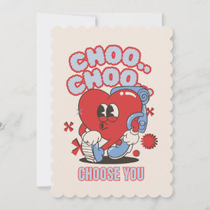 Groovy Red Heart Choo Choo Choose you Valentines Holiday Card