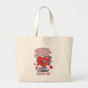 Groovy Red Heart Choo Choo Choose you Valentines  Large Tote Bag