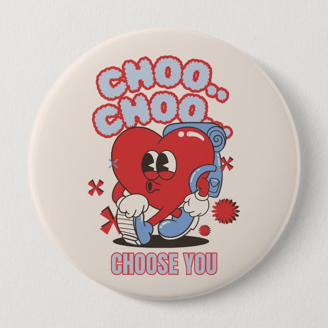 Groovy Red Heart singing Valentines  10 Cm Round Badge (Front)