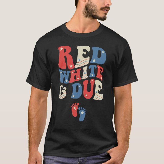 Groovy Red White And Due Baby Reveal 4th of July M T-Shirt (Front)